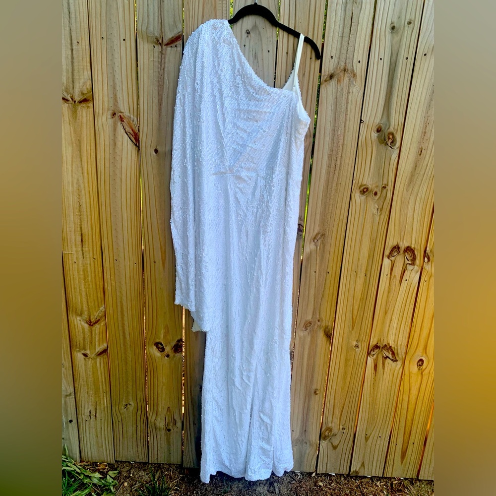 BooHoo White Sequin Long Jumpsuit